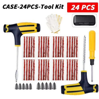 Kit de reparo de pneus de carro Ferramentas de plugue de punção Emergência de punção de pneus para tiras de pneus Kit de ferramentas de reparo de cola agitando acessórios para carros.