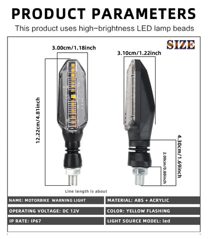 2 PCS Motocicleta Sinais Luz Traseira 12 LED Amarelo Fluindo Luz de Sinalização de Volta Pisca-pisca Moto Piscando Luzes de Direção Indicador de Parada.