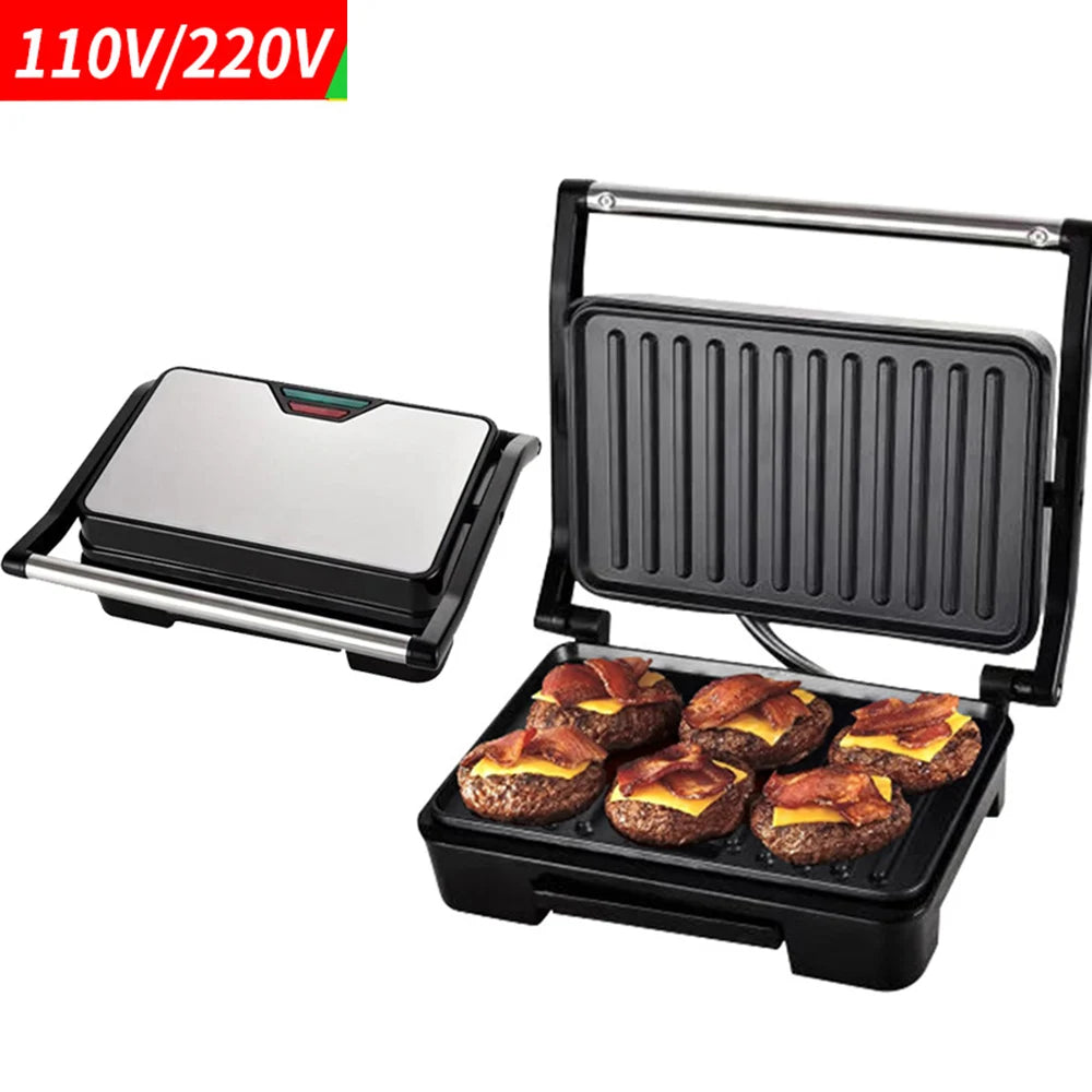 750W Casa Pequeno Assado Máquina de Bife Hambúrguer Elétrico Waffle Sanduicheira Antiaderente Superfície Grill Torradeira Máquina de Café da Manhã.