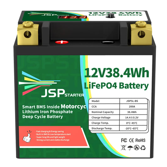 JSP5L-BS 12V 38.4Wh CCA 200A BMS Bateria de partida de motocicleta 12.8V Bateria de fosfato de ferro de lítio Scooter LiFePO4 Baterias YTX5L-BS YTX5L.