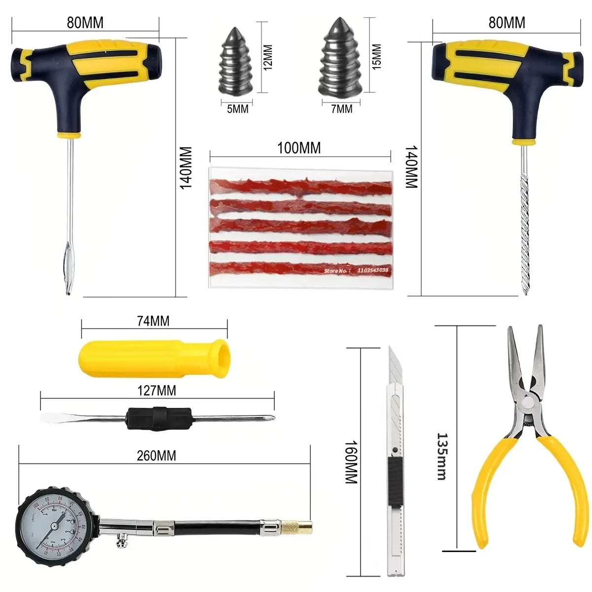 Kit de reparo de pneus de carro Ferramentas de plugue de punção Emergência de punção de pneus para tiras de pneus Kit de ferramentas de reparo de cola agitando acessórios para carros.