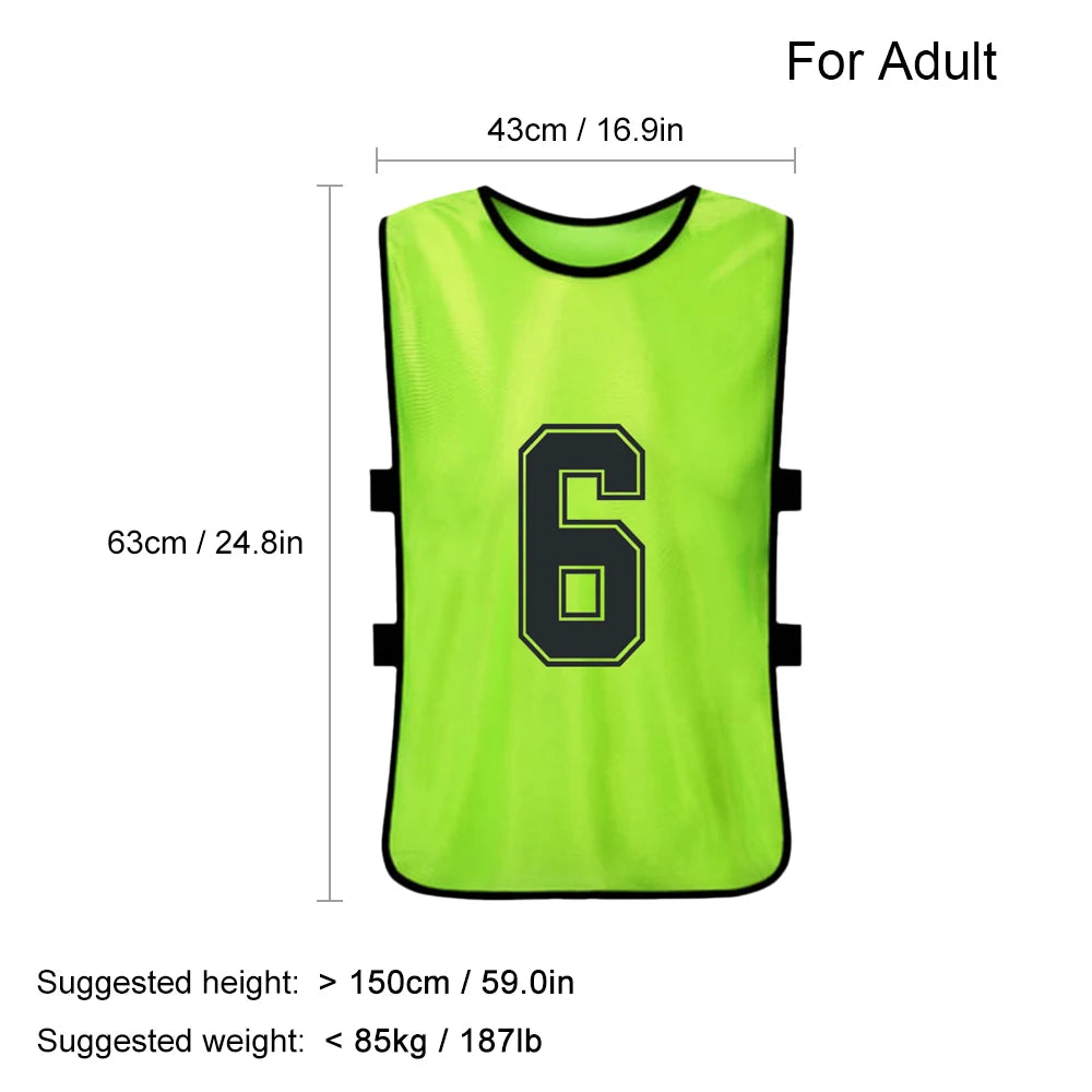 6 PCS / 2 PCS Adultos Futebol Pinnies Secagem Rápida Equipe de Futebol Jerseys Esportes Juvenis Scrimmage Equipe de Futebol Numerada Babadores Colete Esportivo.