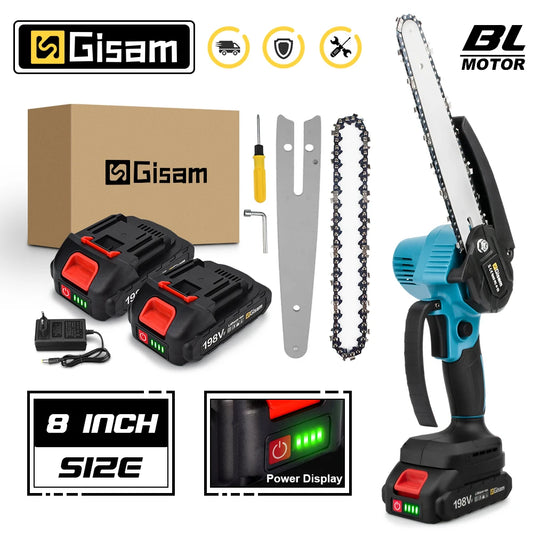 Gisam 8 Polegadas Brushless Chain Saw Cordless Mini Handheld Poding Saw Ferramenta de corte de serra elétrica para carpintaria para Makita 18V Bateria.