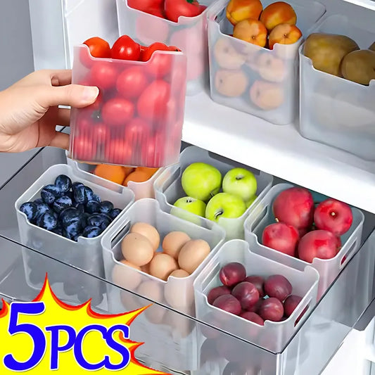 1 / 5 PCS Caixas de armazenamento de geladeira Organizador de alimentos frescos Armazenamento a frio Crisper Fruit Spice Food Container Caixas Caixas de cozinha doméstica