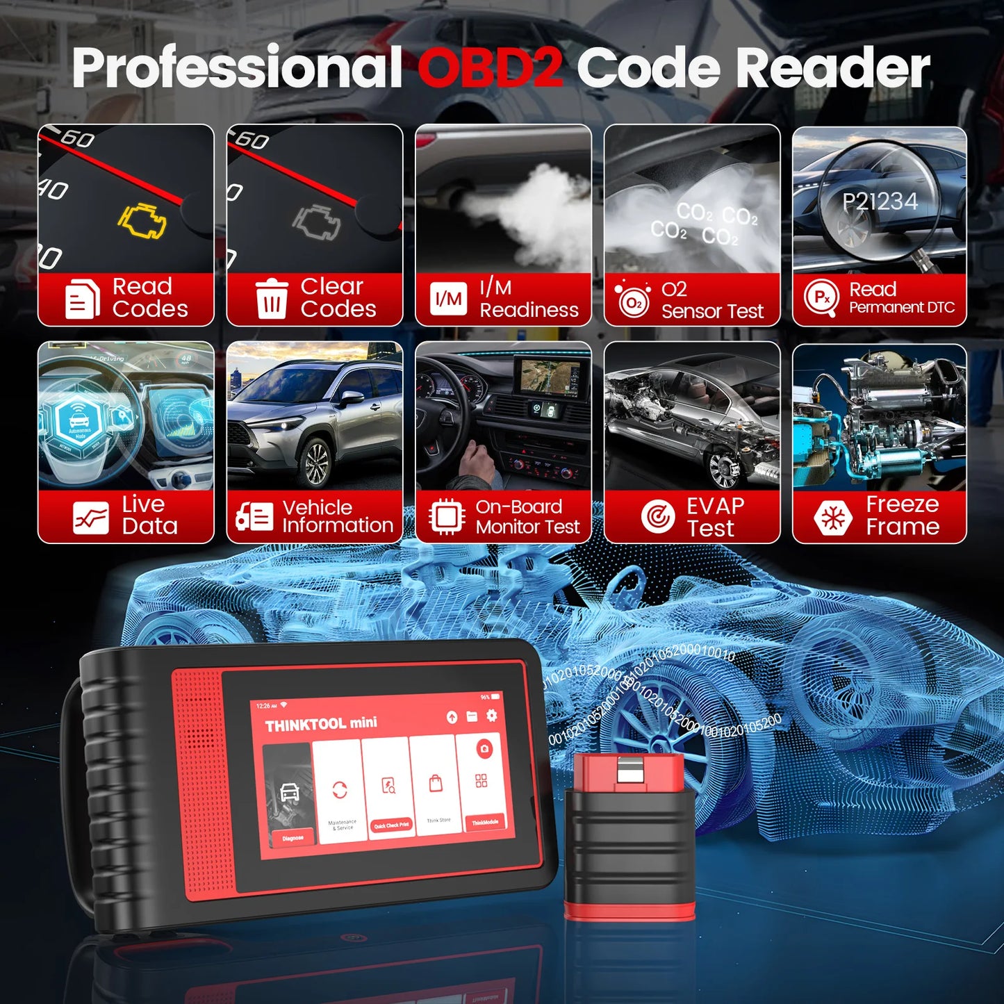 THINKCAR Thinktool Mini Car Diagnostic Tools Full System 28 Resets Free Update OBD2 Scanner ECU Coding Bi-directional Scan Tool