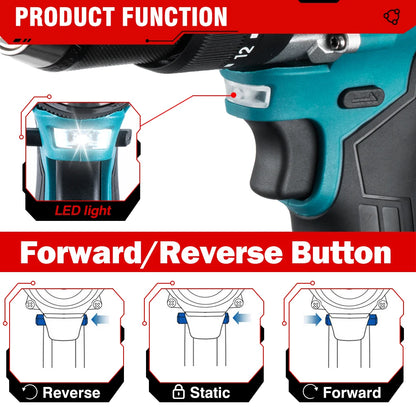 1500 W Brushless Impacto Elétrico Broca 20 + 3 Torque 3 Em 1 Chave de fenda elétrica Martelo Broca Ferramentas elétricas para Makita 18V Bateria.