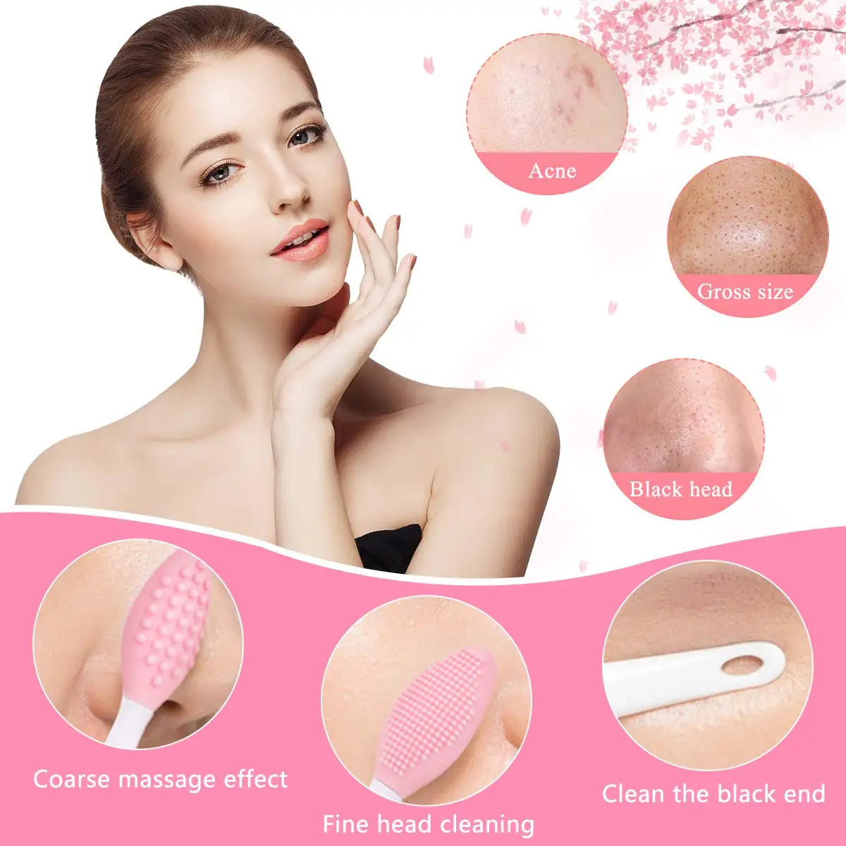 Silicone Lip Exfoliating Facial Cleansing Brush Face Scrub Nose Clean Brush Blackhead Remover Double-Sided Beauty Skin Care Tool