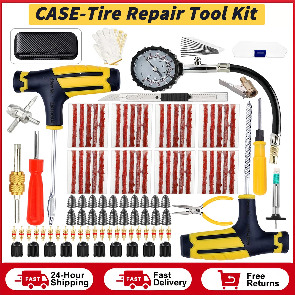 Kit de reparo de pneus de carro Ferramentas de plugue de punção Emergência de punção de pneus para tiras de pneus Kit de ferramentas de reparo de cola agitando acessórios para carros.