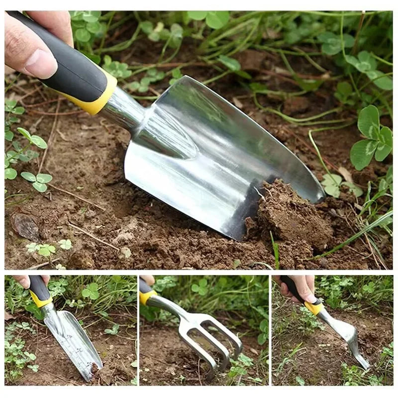 Conjunto de ferramentas de tesoura de poda de jardinagem Pá de ancinho Ferramentas de plantas domésticas Jardinagem multifuncional para afrouxar solo e transplante.