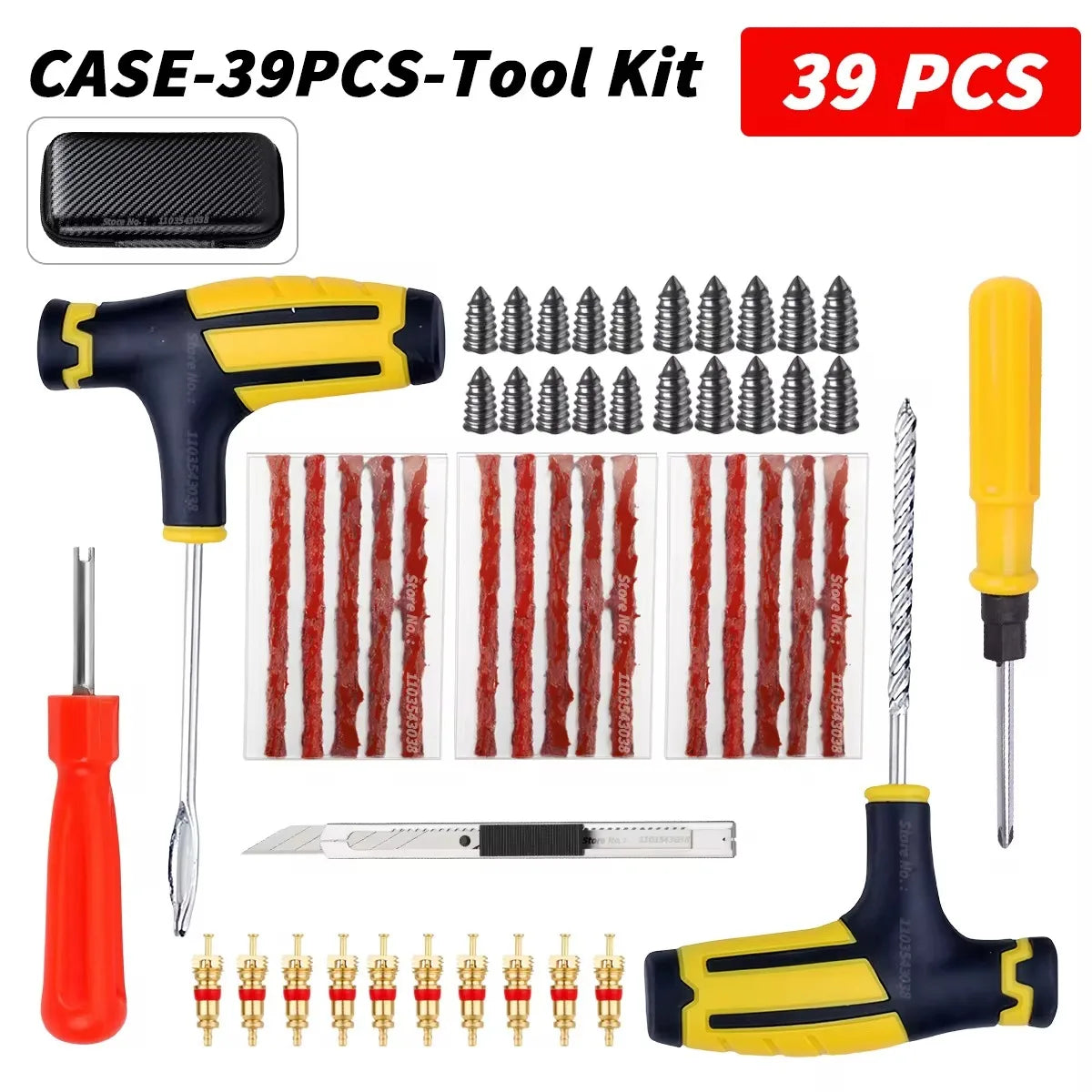 Kit de reparo de pneus de carro Ferramentas de plugue de punção Emergência de punção de pneus para tiras de pneus Kit de ferramentas de reparo de cola agitando acessórios para carros.