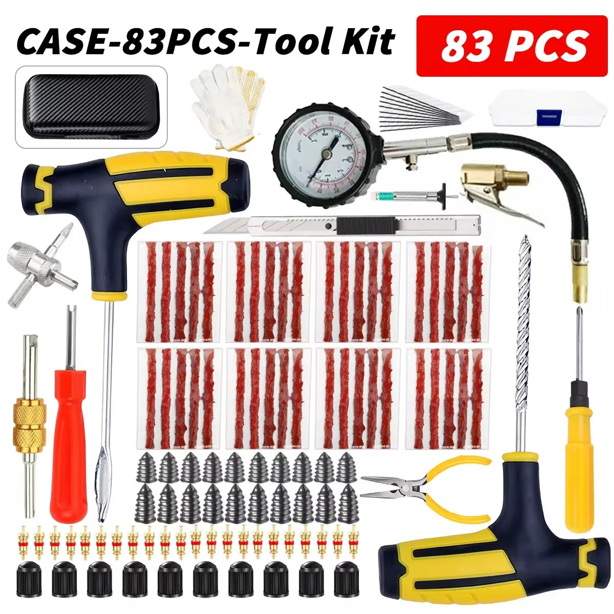 Kit de reparo de pneus de carro Ferramentas de plugue de punção Emergência de punção de pneus para tiras de pneus Kit de ferramentas de reparo de cola agitando acessórios para carros.