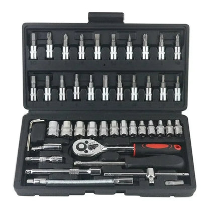 46 pcs Kit de ferramentas de reparo de carro 1/4 de polegada Tomada Conjunto de ferramentas de reparo de carro Catraca Torquímetro Combo Auto Repairing Set Ferramenta mecânica.