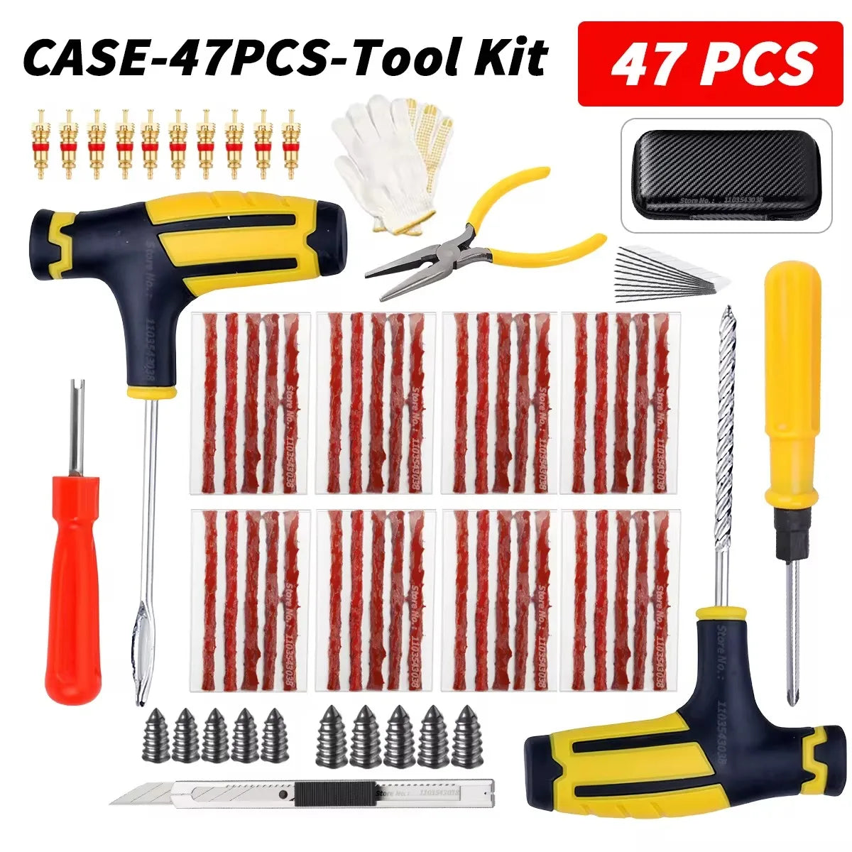 Kit de reparo de pneus de carro Ferramentas de plugue de punção Emergência de punção de pneus para tiras de pneus Kit de ferramentas de reparo de cola agitando acessórios para carros.