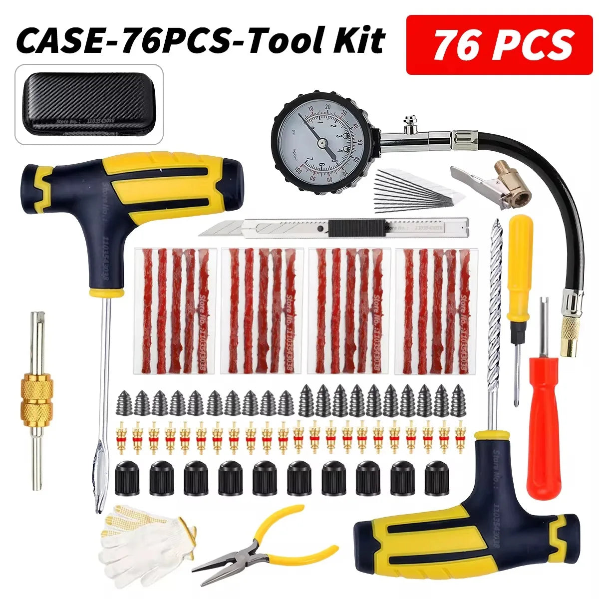 Kit de reparo de pneus de carro Ferramentas de plugue de punção Emergência de punção de pneus para tiras de pneus Kit de ferramentas de reparo de cola agitando acessórios para carros.