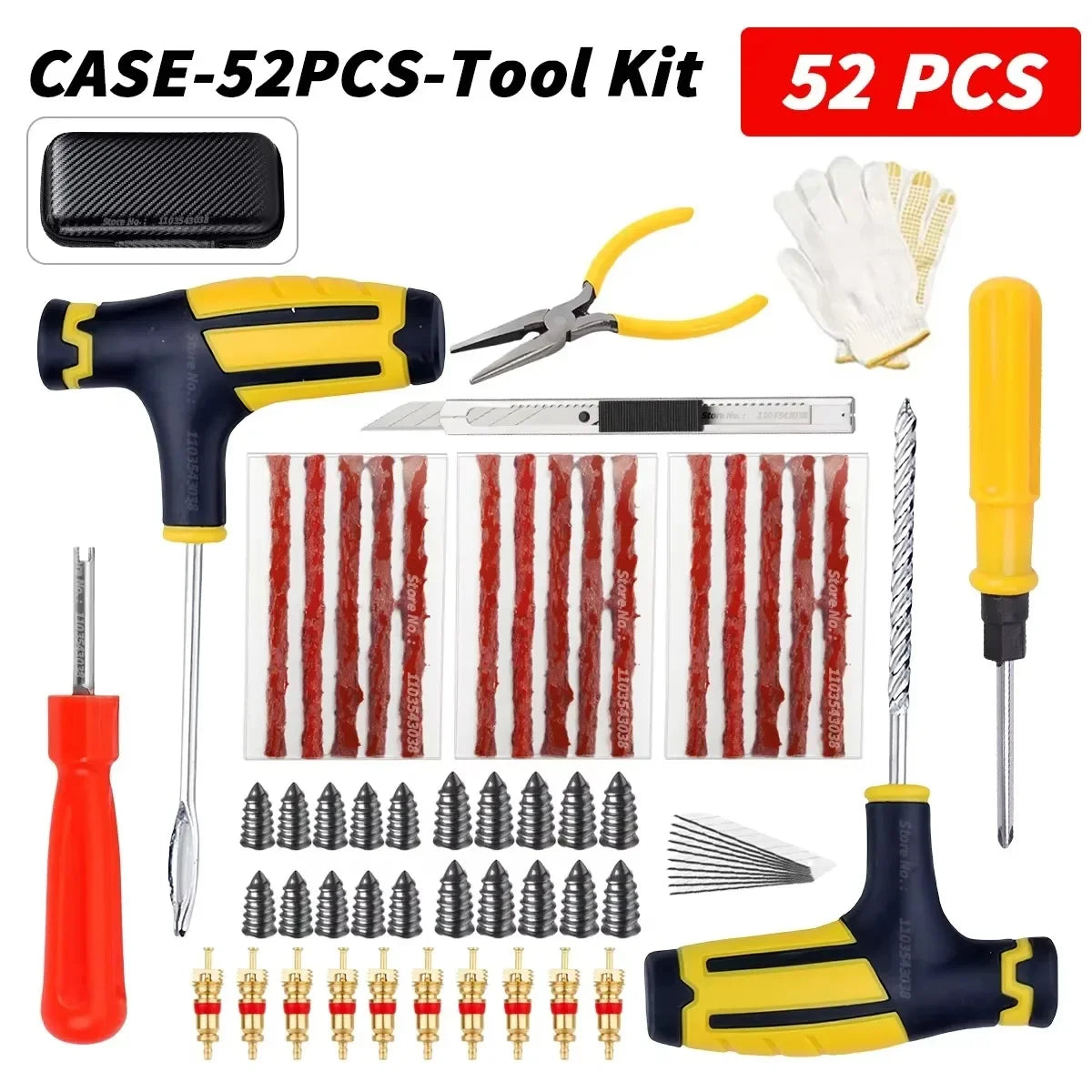 Kit de reparo de pneus de carro Ferramentas de plugue de punção Emergência de punção de pneus para tiras de pneus Kit de ferramentas de reparo de cola agitando acessórios para carros.