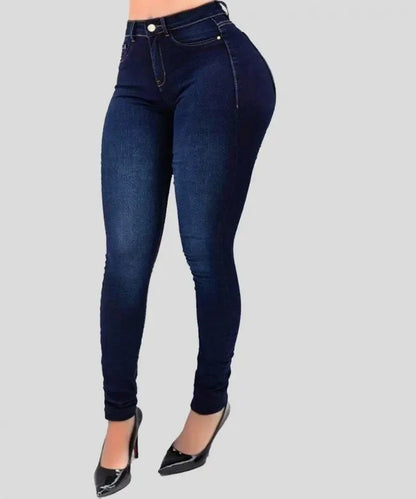 Jeans de cor pura da mulher jeans jeans de cintura alta jogo de rua cultivar a moralidade calças moldando figura com jeans de cintura alta.