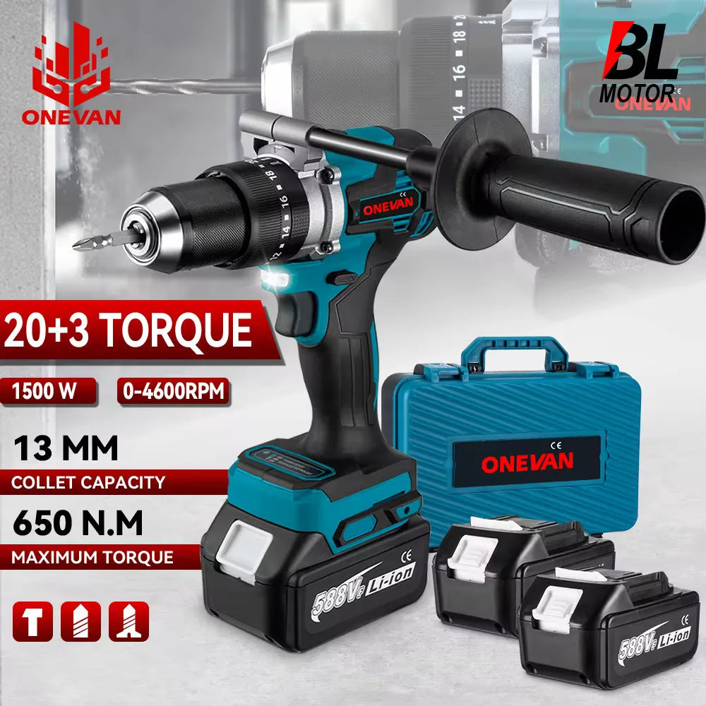 1500 W Brushless Impacto Elétrico Broca 20 + 3 Torque 3 Em 1 Chave de fenda elétrica Martelo Broca Ferramentas elétricas para Makita 18V Bateria.